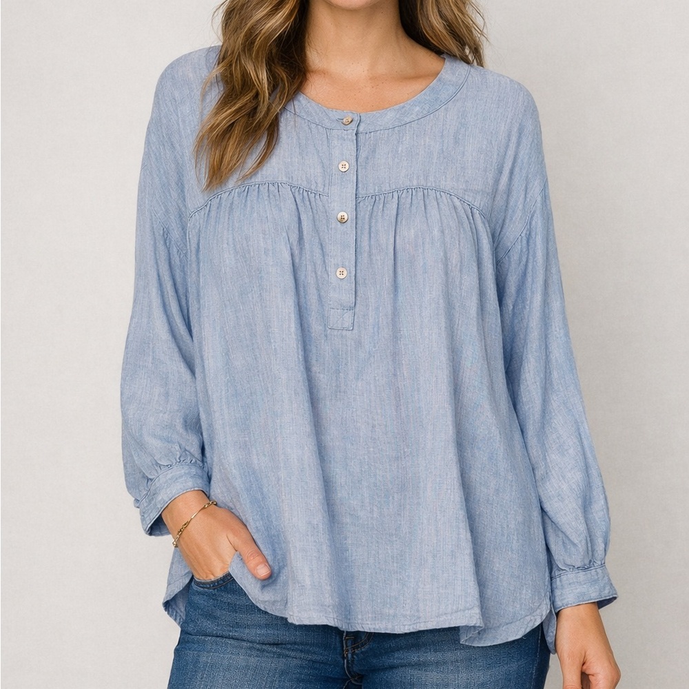Sundance Dusty Blue Cotton Dolman Sleeve Boho Blouse Size Medium NWOT - Picture 1 of 8